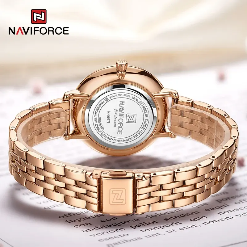 Naviforce NF5017 Rose Gold Silver Dial Ladies Watch